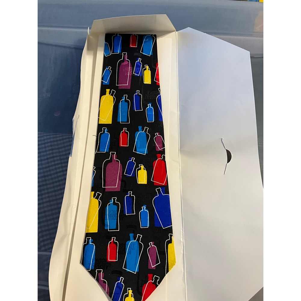 Absolut Vodka Je Suis Mens Necktie Black Multicolor Bottle‎ Pop Art Silk Tie Box